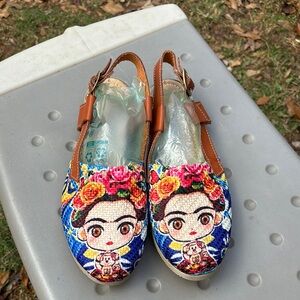 FRIDA Leather Colorful Embroidered Slingback Sandals NEW WOMENS SIZE 9